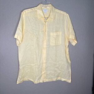 Club Room Luxury 100% Linen Yellow Men's Shirt Sleeve Button Shirt Sz XL Summer
